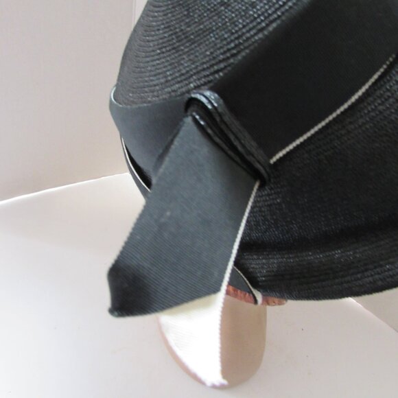 Handsome Mid Century Black Hat Bucket Style White Ribbon Accents main image 12